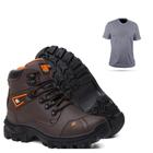 KIT Bota Security Coturno Adventure CATPRIME Wonder Masculino Cafe-couro+Camiseta Slim Ref.0897