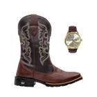 Kit Bota Texana Country Masculina Texas Gold Cruzeta de Couro com Relógio