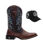 Kit Bota Texana Country Masculina Texas Gold Tribal de Couro com Boné