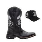 Kit Bota Western Texana Masculina Couro Texas Gold Peão Preta com Boné