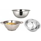 Kit Bowl Inox + Escorredor De Macarrão + Escorredor De Arroz