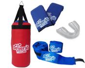 Kit boxe infantil com saco de pancada infantil + luva para boxe infantil + bandagem para luta muay thai + protetor bucal