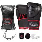 Kit Boxe Naja Black Line Muay Thai Luva + Bandagem + Bucal - Preto e Vermelho