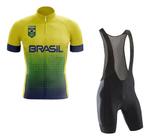 Kit Bretelle Forro Gel Ciclismo Camiseta Brasil Dry Fit Mtb