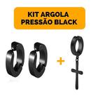 Kit Brinco Argola Preto Cruz Masculino Feminino Pressão Aço Inox