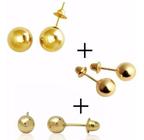 Kit Brinco Bola Ouro 18k 6mm 4mm 3mm Infantil E Adulto