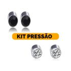 Kit Brinco Masculino Pressão Magnético Ponto Luz 4mm Aço Inox Preto Cristal