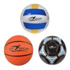 Kit Brinquedo 3 Bolas Esportivas Vôlei Basquete e Futebol