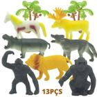 Kit Brinquedo Educativo Animais Miniaturas Safari Plástico Sortidos 13PÇS