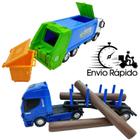 Kit Brinquedo Infantil 2 Peças: 1 Caminhão Carga De Madeira + 1 Caminhão De Lixo Coletor - Usual Brinquedos