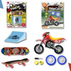 Kit Brinquedo Skate Moto De Dedo C/ Rampa Acessórios - Art Brink