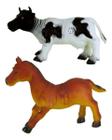 Kit Brinquedos Animais Da Fazenda Cavalo E Vaca De Borracha Com Som.