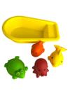 Kit Brinquedos para bebes para banho 4 bonecos + banheirinha