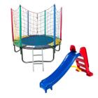 Kit Brinquedos Playground Cama Elástica Pequena Pula Pula Trampolim 1,83m + Escorregador Infantil Médio 3 Degraus