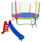 Kit Brinquedos Playground Cama Elástica Pequena Pula Pula Trampolim 2,30m + Escorregador Infantil Médio 3 Degraus