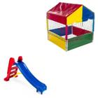 Kit Brinquedos Playground Piscina de Bolinhas Quadrada 1,00m + Escorregador Infantil Médio 3 Degraus