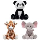 Kit Buba Pelúcias Baby Girafinha Elefante e Panda Safari Decoração