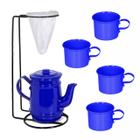 Kit Bule Com Suporte Para Coador + 4 Mini Caneca 100 ml - Azul Escuro