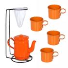 Kit Bule Com Suporte Para Coador + 4 Mini Caneca 100 ml - Laranja