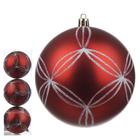 Kit c/ 06 Bola de Natal 8 cm Vermelha Decorada em Branco D&A