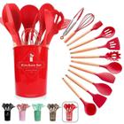 Kit C/12 Utensílios De Cozinha Silicone Cabo Madeira - Belabel