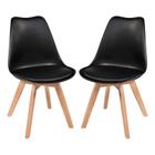 Kit c/ 2 cadeiras leda - charles eames saarienen wood com almofada preta