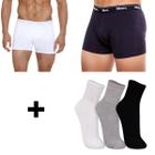 Kit C/ 2 Cuecas Boxer Basic Cotton Mash Tam:GG Preto/Branco + 3 Pares De Meia Unissex Trifil Tam:39