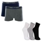 Kit C/ 2 Cuecas Boxer Masc. Basic Cotton Mash Tam:GGCor:AzulMescla + 3 Pares Meia Unissex Trifil Tam:39Cor:Sortido