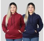 Kit C/2 Moletom Canguru Com Capuz Algodão Flanelado Liso Feminino frio 