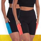 Kit c/ 2 SHORTS LEG Legging com BOLSO Cintura Alta Fitness Treino Casual Corrida Academia 1033