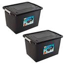 Kit c/2 unidades caixa organizadora grande preta 56 litros escritorio cesto bau brinquedos documentos ferramentas