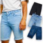 Kit C/3 Bermudas Jeans Slim Casual Elastano Masculina 416
