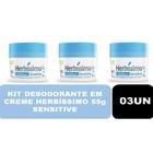 Kit C/3 Desodorantes Creme Antitranspirante Herbíssimo Sensitive 55g