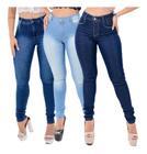 Kit C/ 3 Feminina Jeans Lycra Skinny Cintura Média Alta Hot