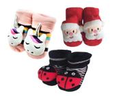 Kit C/ 3 Pares De Meias Bebê Menina Pantufa Antiderrapante