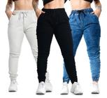 Kit C/ 3 Peças Calça Joguer Sarja Feminina Clara Escura