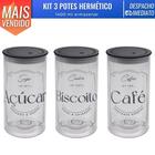 Kit C/ 3 Potes Porta Mantimentos Hermético Resistente Decorado Café Açucar Biscoito 1400 ml