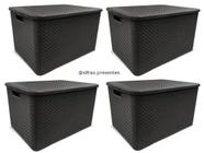 Kit c/ 4 Caixas Organizadoras Rattan 15L preto c/ Tampa - ARQPLAST