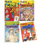 Kit C/4 Cartilhas Infantil Arte Com Adesivos - MIRÓ, MICHELANGELO, VAN GOGH E PICASSO