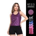 KIT c/ 5 REGATAS DRY FIT FEMININA Camiseta Blusinha Tecido Furadinho Academia Fitness Corrida 1014