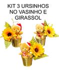 kit c3 Ursinho de Natal Vaso Girassol Enfeite de Árvore Urso