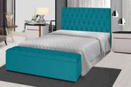 Kit Cabeceira 158Cm p/ Cama Box Queen + Baú 158Cm Calçadeira Estofada Jade Suede Azul Turquesa - Maitê Moda Casa