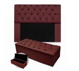 Kit cabeceira anjos queen mais calçadeira 160cm suede bordo