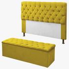 Kit Cabeceira + Calçadeira Baú Mirage Casal 140cm Suede Amarelo - DL Decor - Doce Lar Decorações