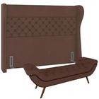 Kit Cabeceira Cama Box Casal 140 cm Madrid com Puff Recamier Santorini Veludo Marrom - Lyam Decor