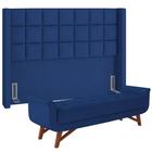 Kit Cabeceira Cama Box Casal 140 cm Paris com Puff Recamier Itália Veludo Azul Marinho - Lyam - Lyam Decor