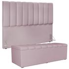 Kit Cabeceira Cama Box Casal Queen 160cm Com Calçadeira Baú Dália W01 Suede Rosê - Lyam Decor