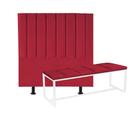 Kit Cabeceira Carla e Calçadeira Industrial 100cm Solteiro Box Ferro Branco Suede Vermelho - Ahazzo Móveis