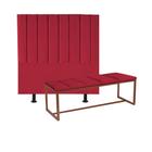 Kit Cabeceira Carla e Calçadeira Industrial 140cm Casal Box Ferro Bronze Suede Vermelho - Ahz Móveis