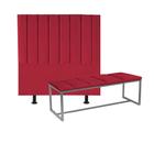 Kit Cabeceira Carla e Calçadeira Industrial 140cm Casal Box Ferro Prata Suede Vermelho - Ahz Móveis - AHAZZO MÓVEIS